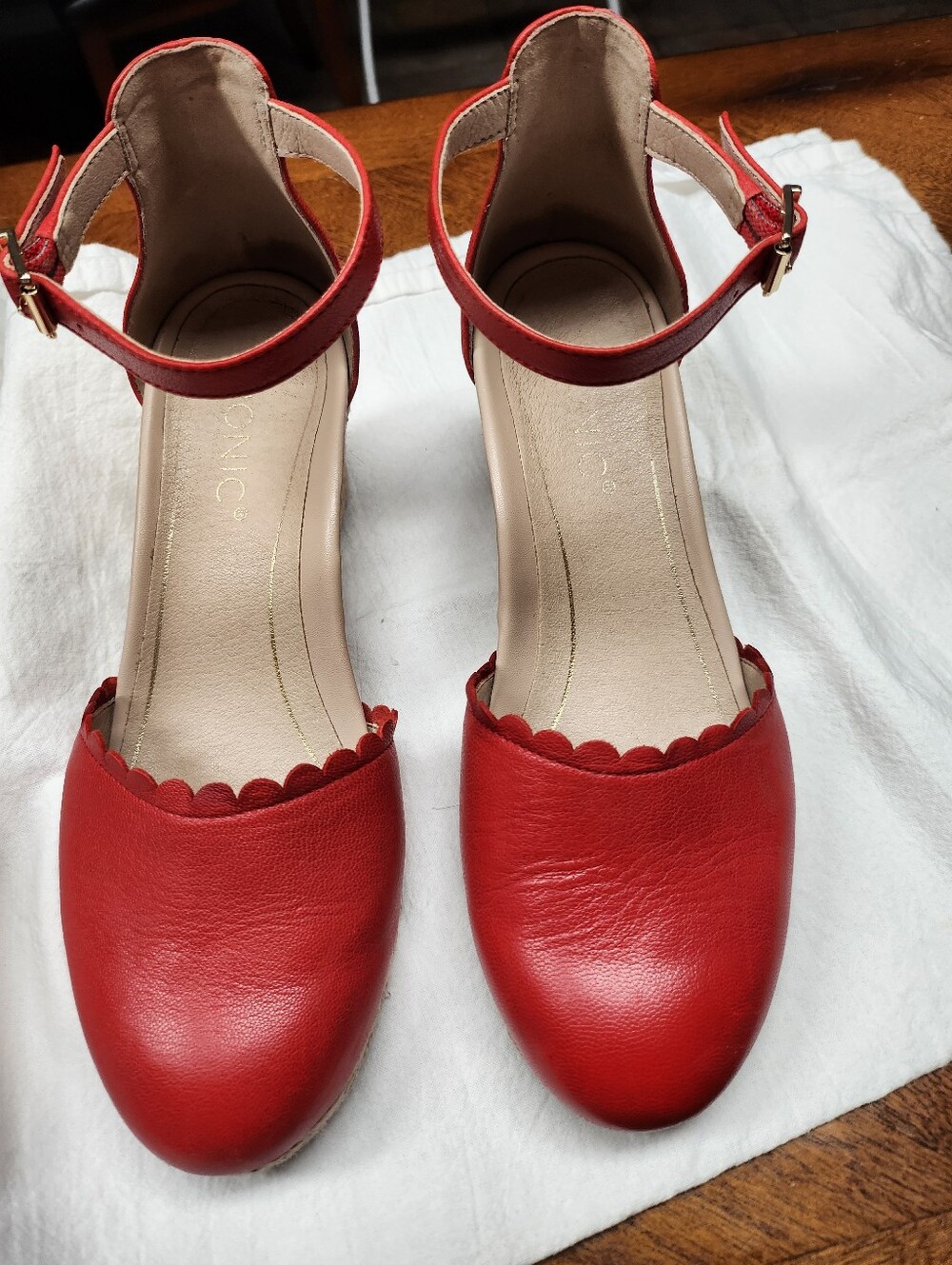 Vionic Red Scalloped Ankle-Strap Pumps